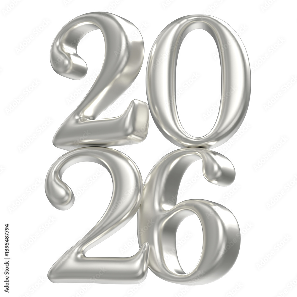 3D Silver Happy New Year 2026 3D Silver Happy New Year 2026