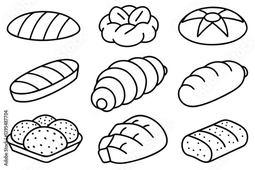 set of croissant line art  