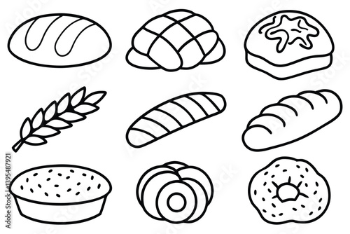 set of croissant line art  