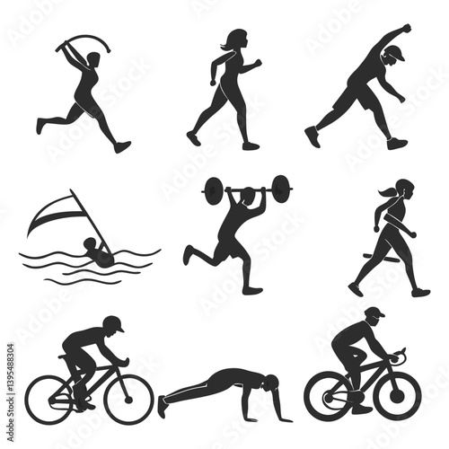 Different sportsmen set silhouette vector art design