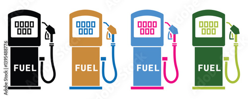 Gasoline fuel pump filling station vector icon set, gasoline pump gas station icon vector set isolated on white background.