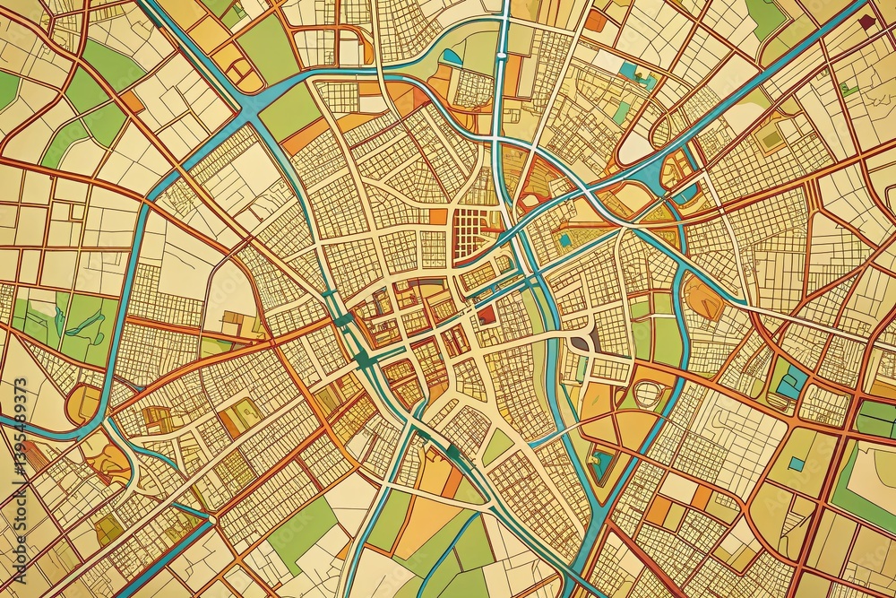 Fototapeta premium Hand-Drawn Chelmsford, England Street Map: Detailed Urban Road Network Navigation Guide
