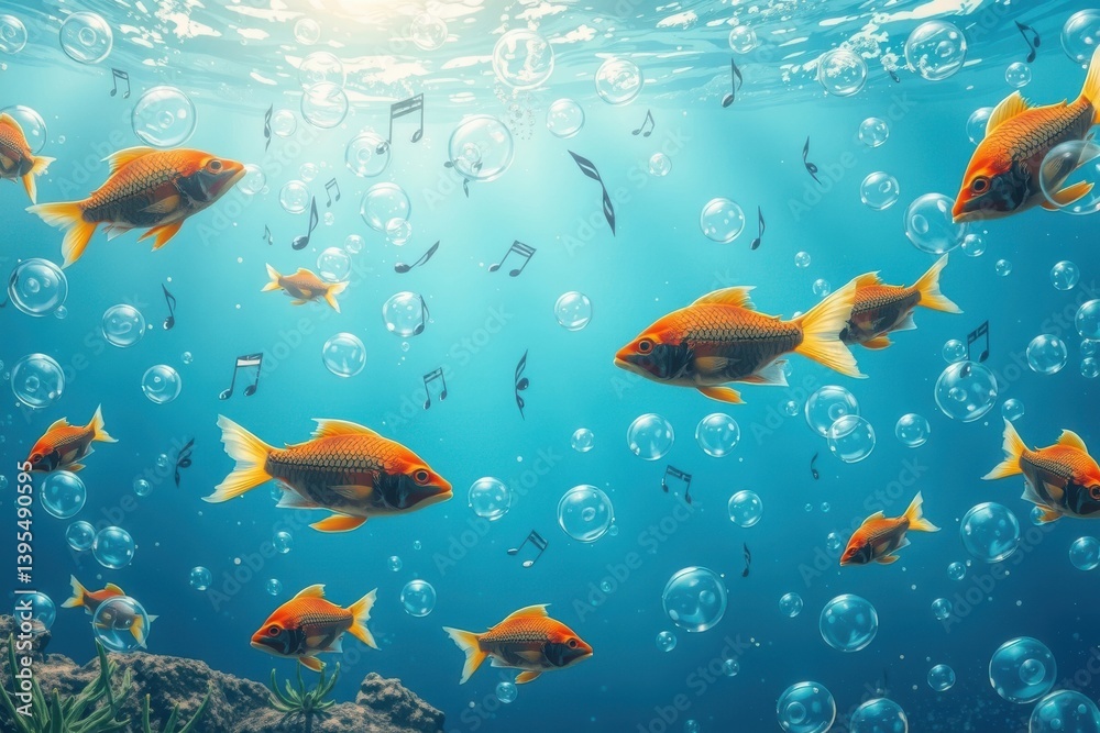 Fototapeta premium Underwater harmony with fish and music notes