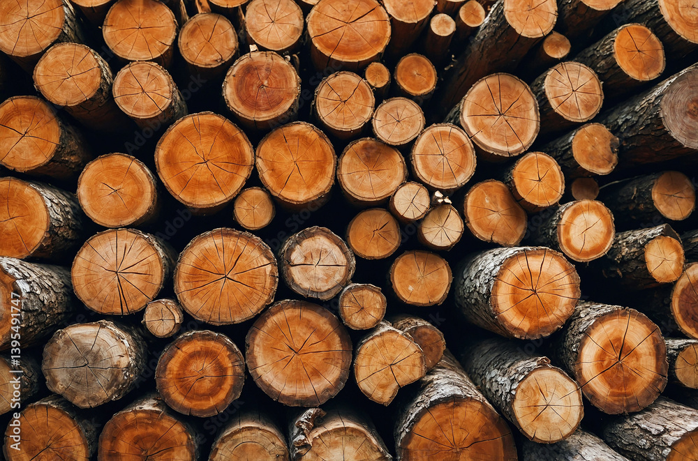 Neatly Stacked Firewood Logs in Circular Pattern, Round Cut Timber Background, Rustic Winter Fuel Preparation, Cozy Hearth Aesthetic Neatly Stacked Firewood Logs in Circular Pattern, Round Cut Timber Background, Rustic Winter Fuel Preparation, Cozy Hearth Aesthetic