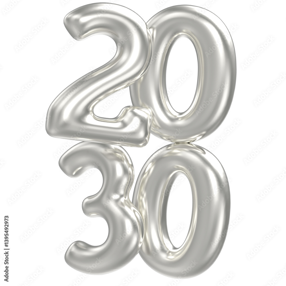 3D Silver Happy New Year 2030 3D Silver Happy New Year 2030