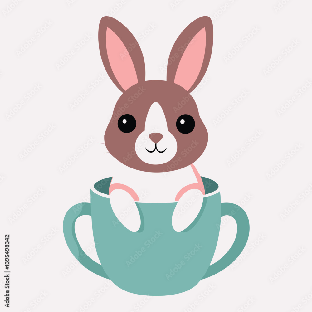 Fototapeta premium Cute Bunny or rabbit in Coffee Cup vector Illustration isolated on white background