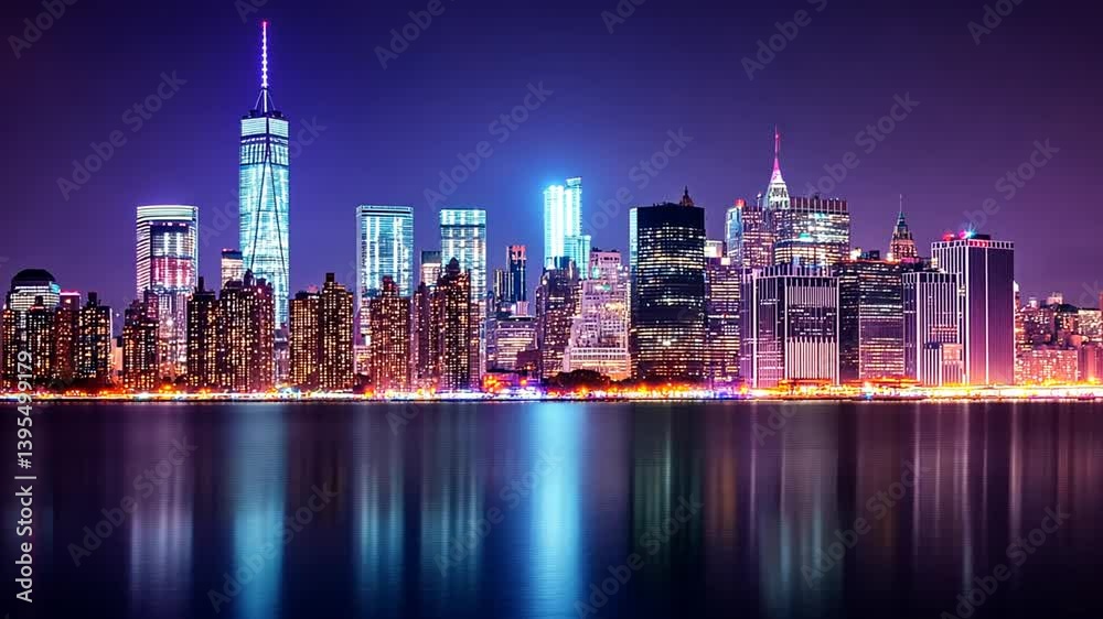 Nightfall in Manhattan: A Dazzling Skyline Reflection Nightfall in Manhattan: A Dazzling Skyline Reflection