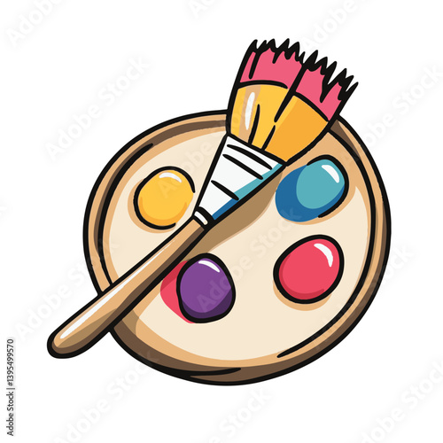 Simple cartoon art icon of an artists palette with paint brush