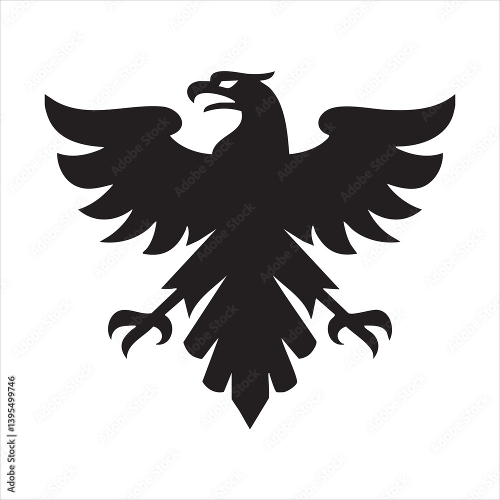 Obraz premium black eagle silhouettes with spread wings in bold minimalist heraldic vector style and powerful symmetrical pose