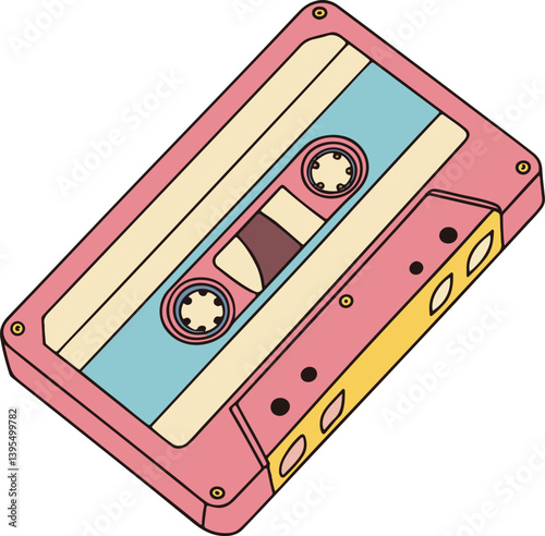 Vintage Cassette Tape Illustration – Retro Audio Music Concept