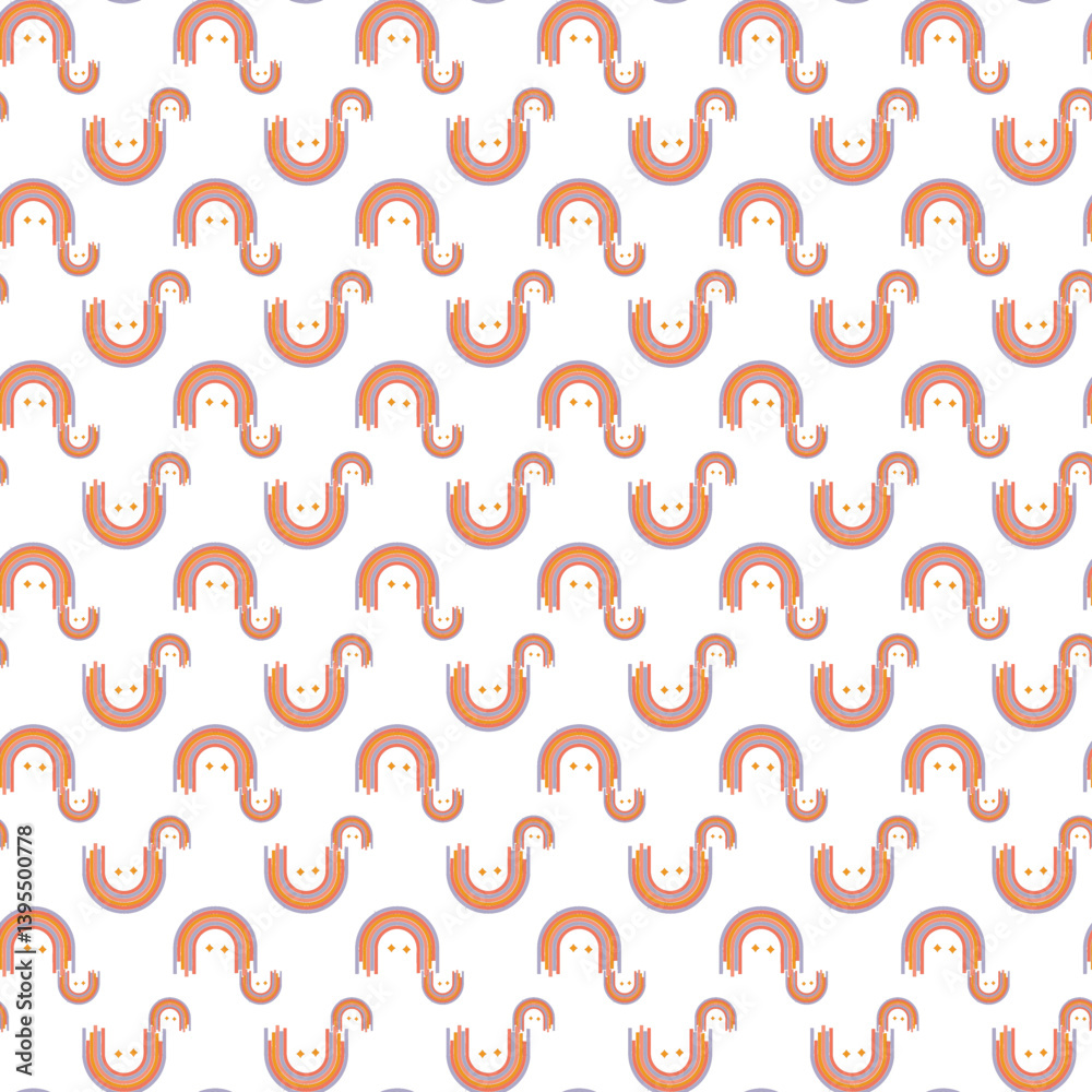 Seamless Pattern of Cheerful Rainbows with Floral Accents on White Background Seamless Pattern of Cheerful Rainbows with Floral Accents on White Background