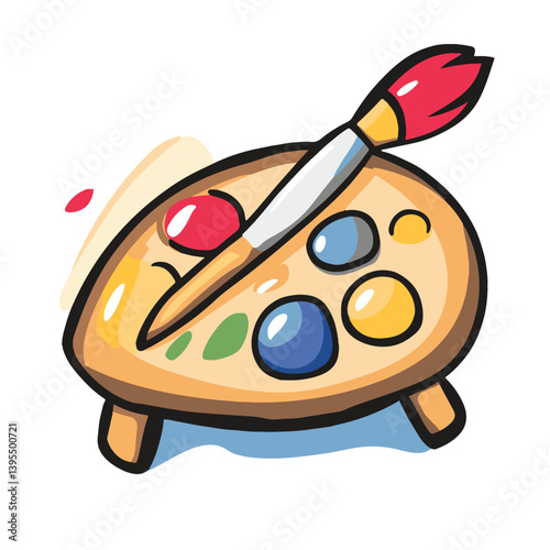 Simple cartoon art icon of an artists palette with paint brush