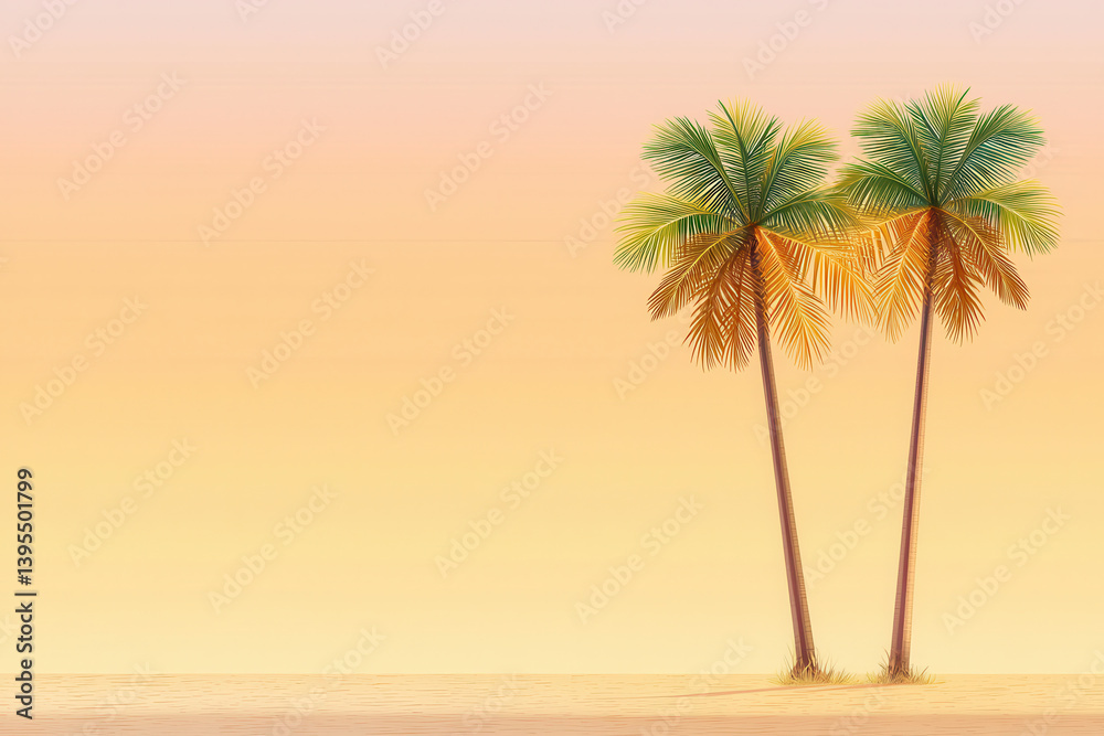 Fototapeta premium Serene palms under golden hour glow create tranquil atmosphere by beach