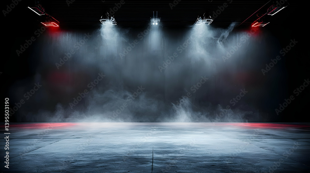 Obraz premium Dark Industrial Studio With Spotlight And Fog