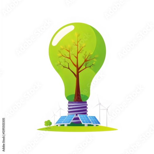Green Energy Innovation: A conceptual image of a vibrant, illuminated lightbulb embracing a miniature tree, illustrating the fusion of nature and energy.