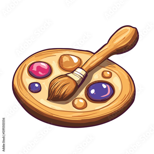 Simple cartoon art icon of an artists palette with paint brush