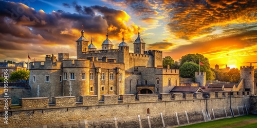 Panoramic Sunset over Historic Tower of London, England