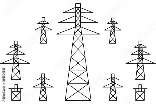 Electricity Pylon Detailed Line Art Designs