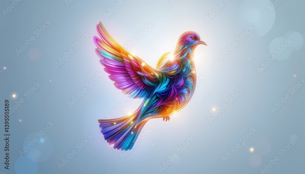 Obraz premium Colorful Flying Bird Illustration with Light Effects and Gradient Background