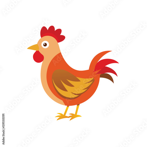 Cute chicken hen standing, cartoon character on white background
