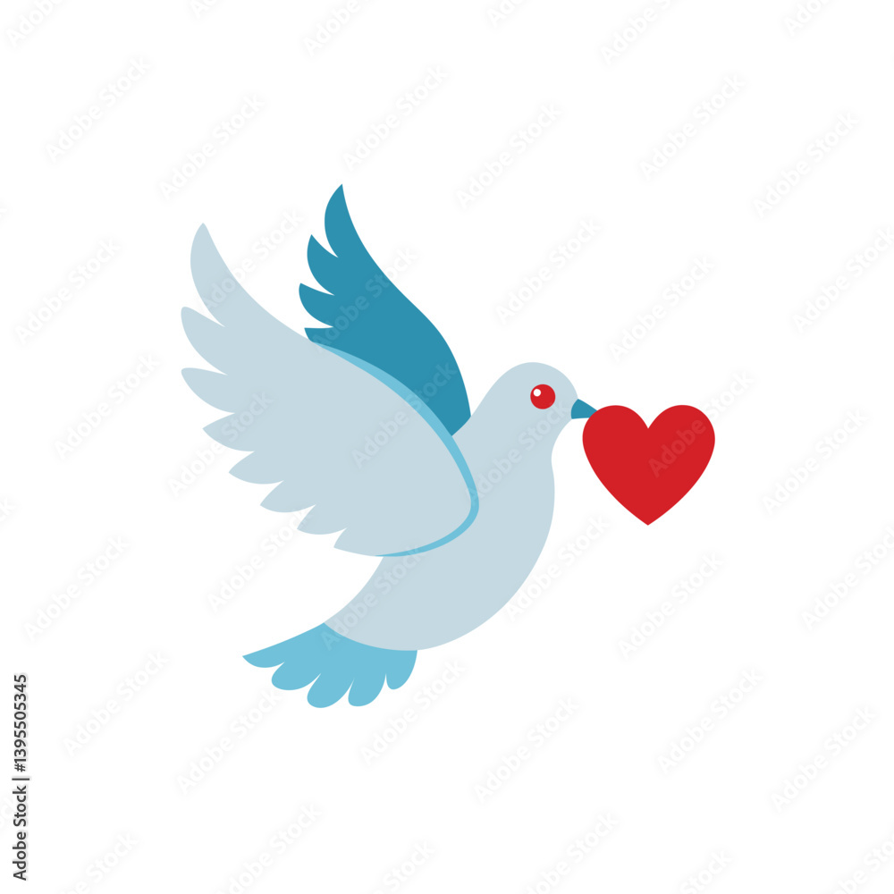 Dove flying with red heart vector illustration Dove flying with red heart vector illustration