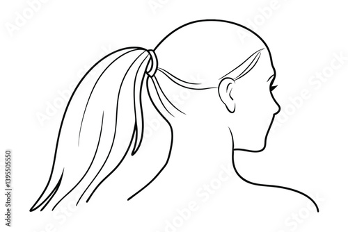 Simple Line Art Illustration Of A Woman With Ponytail Profile View