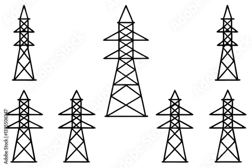 Electricity Pylon Elegant Line Art Illustrations