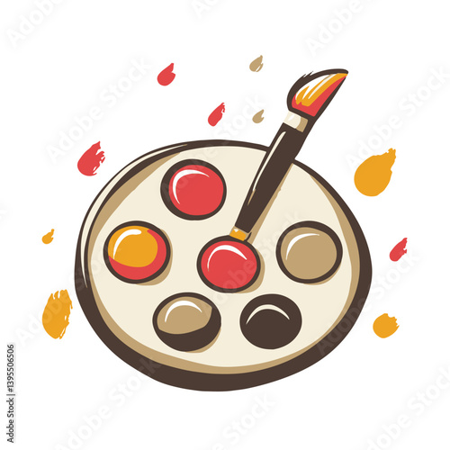 Simple cartoon art icon of an artists palette with paint brush