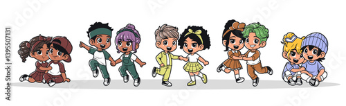 Couple kids character vector graphic illustration set
