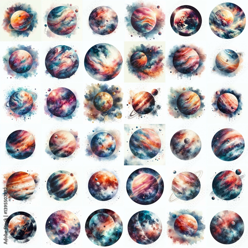 Planet concept. Watercolor drawing. AI generated illustration