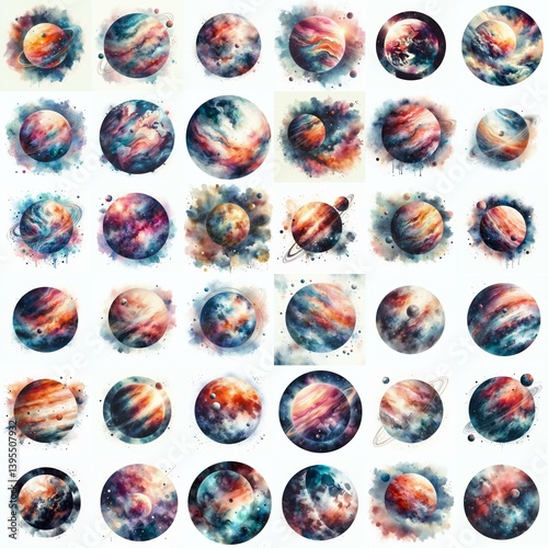 Obraz na płótnie Planet concept. Watercolor drawing. AI generated illustration w salonie