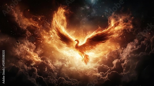 Wallpaper Mural Glowing phoenix reborn in an astral flame, its wings spreading magical embers into the cosmic sky Torontodigital.ca