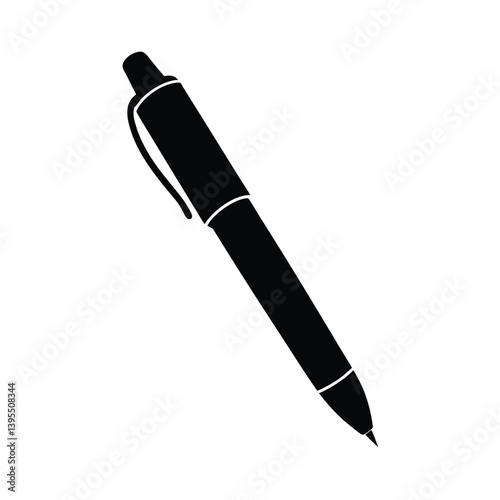 Black Ink Ballpoint Pen Illustration On White Background Office Stationery Tool