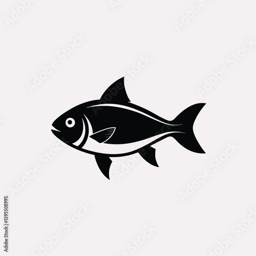 Fish icon black silhouette, spot-tail Bass cut out on white background