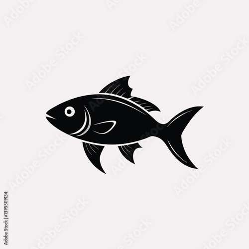 Fish icon black silhouette, spot-tail Bass cut out on white background