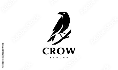 crow logo vector icon illustration, raven logo template	
