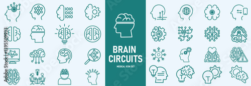 Machine learning outline icons set vector illustrator. AI, data analysis, algorithms, data, automation, learning, science, networks and more.