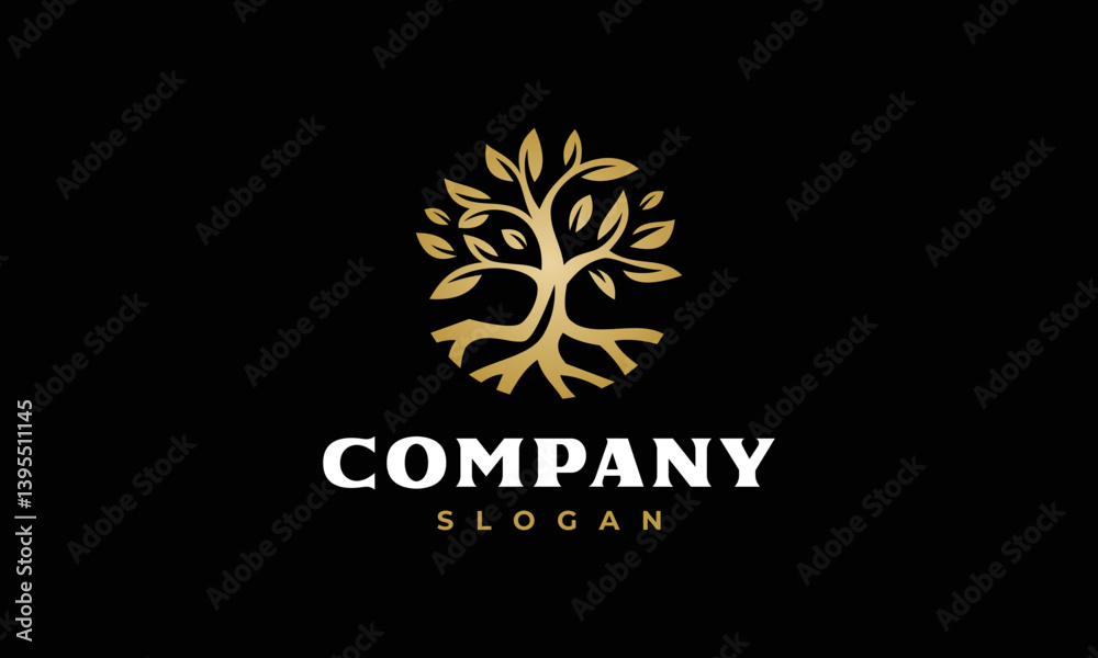 gold tree logo vector icon illustration, oak tree logo template gold tree logo vector icon illustration, oak tree logo template