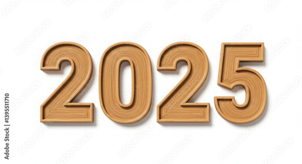 Wooden Number 2025 Isolated on White Background for New Year Designs Wooden Number 2025 Isolated on White Background for New Year Designs