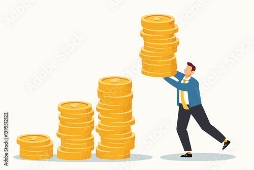 Man Stacking Coins To Illustrate Financial Growth And Investment Success Financial Planning Increasing Wealth And Building A Solid Economic Future