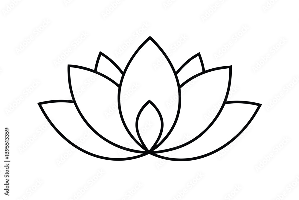 Simple Lotus Flower Illustration Black Outline Isolated On White Background Simple Lotus Flower Illustration Black Outline Isolated On White Background