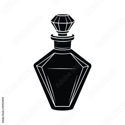 Elegant Diamond Perfume Bottle, Vintage Style, Black Silhouette, Luxury Scent