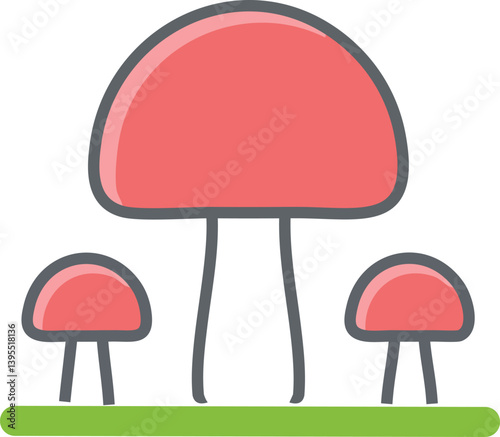 Mushrooms Growing in Lush Forest, Vector Illustration Isolated icon