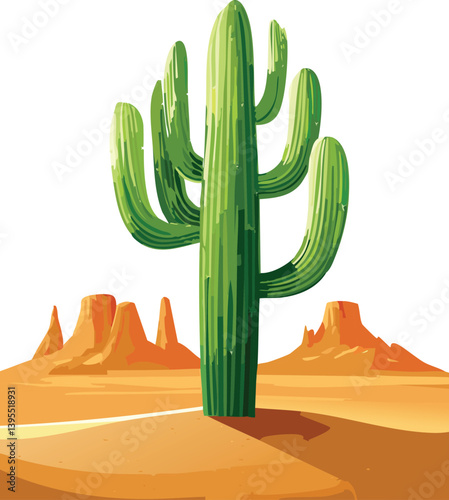 Lone Cactus in Desert Landscape Vector Isolated, Arid Climate Plant, Southwest Wilderness Icon, Minimalist Drought-Resistant Symbol
