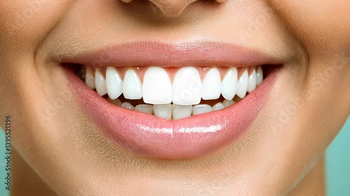 Close a of up perfect smile showing healthy white teeth and pink gums, representing good oral hygiene video 4k