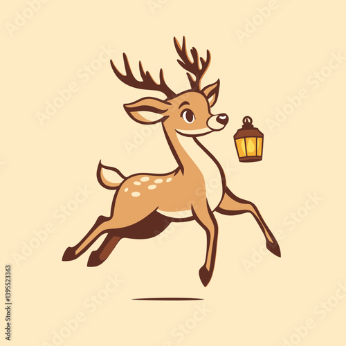 Adorable cartoon deer with lantern illustration, concept for Christmas cards, children's book illustrations, and festive branding