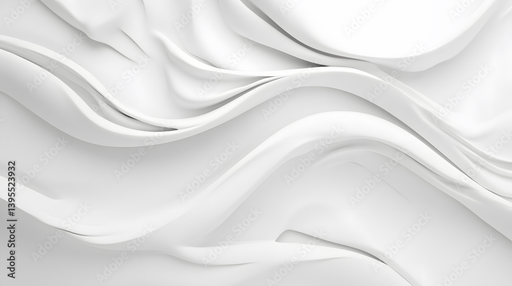 Fototapeta premium A beautifully styled white abstract composition with fluid, flowing fabric-like elements, creating a serene design.