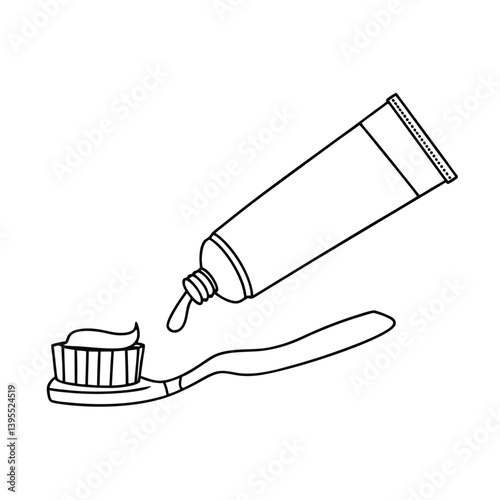 Toothpaste tube squeezing onto toothbrush for oral hygiene