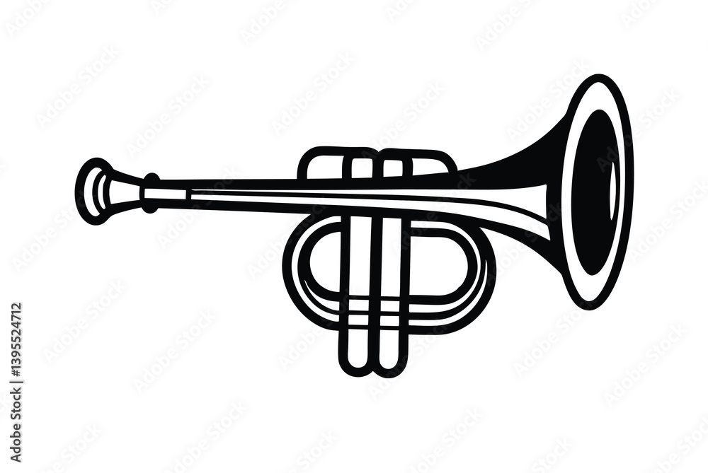 Minimalist Illustration Of A Classic Trumpet Musical Instrument On A White Background Minimalist Illustration Of A Classic Trumpet Musical Instrument On A White Background