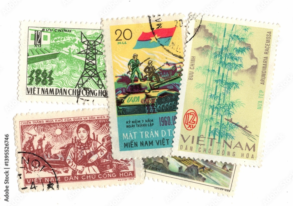 Fototapeta premium Vintage postage stamps from Vietnam.
